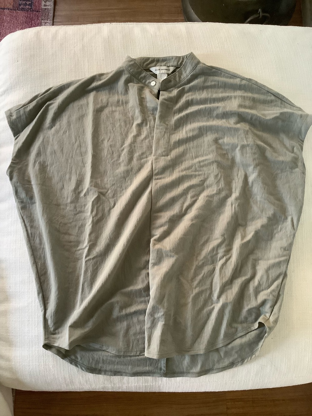 Club Monaco Olive-Grey Button-Neck Blouse